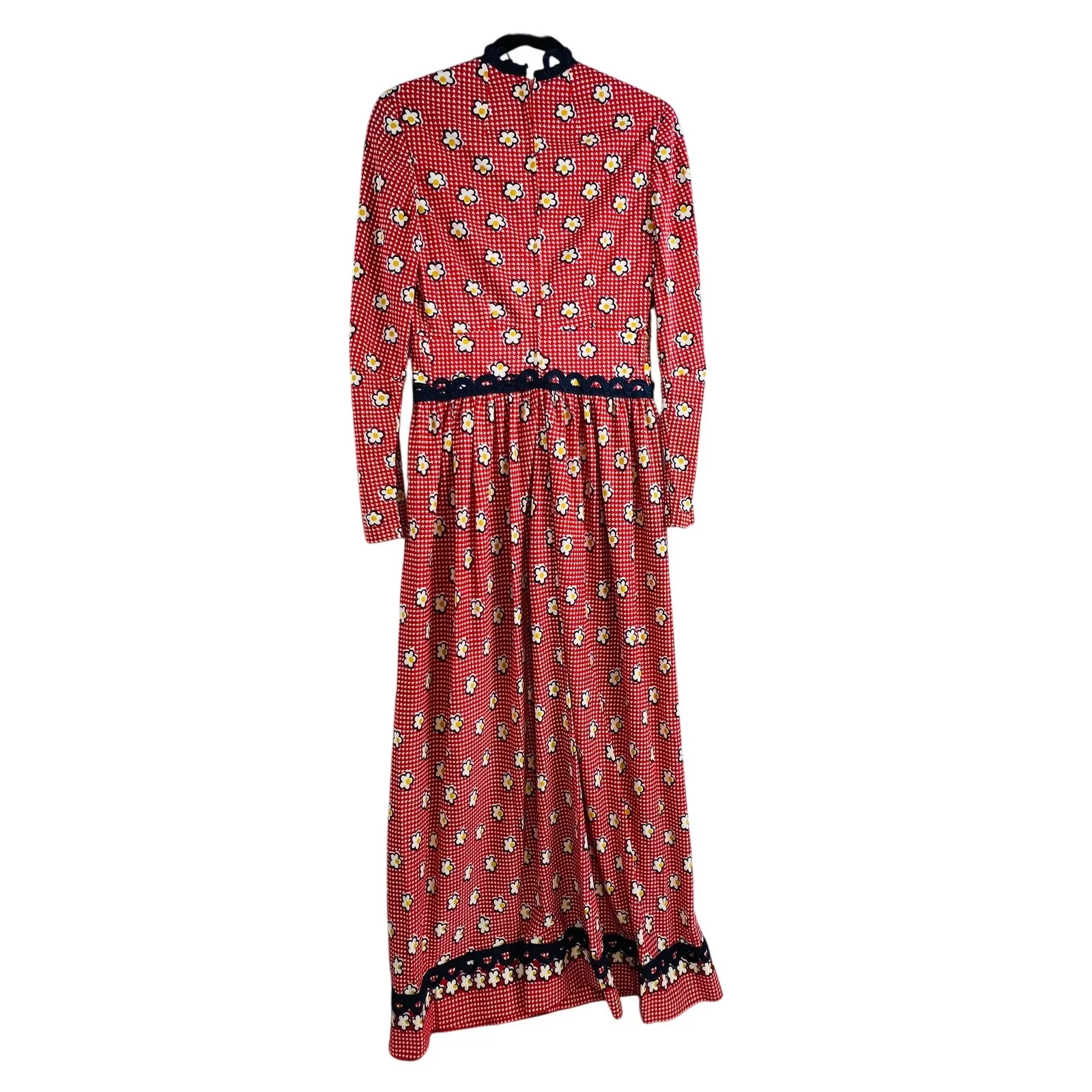 Vintage 1960s 70s Cottage Core Prairie Maxi Dress Women XS/S Red Floral Handmade - Image 2