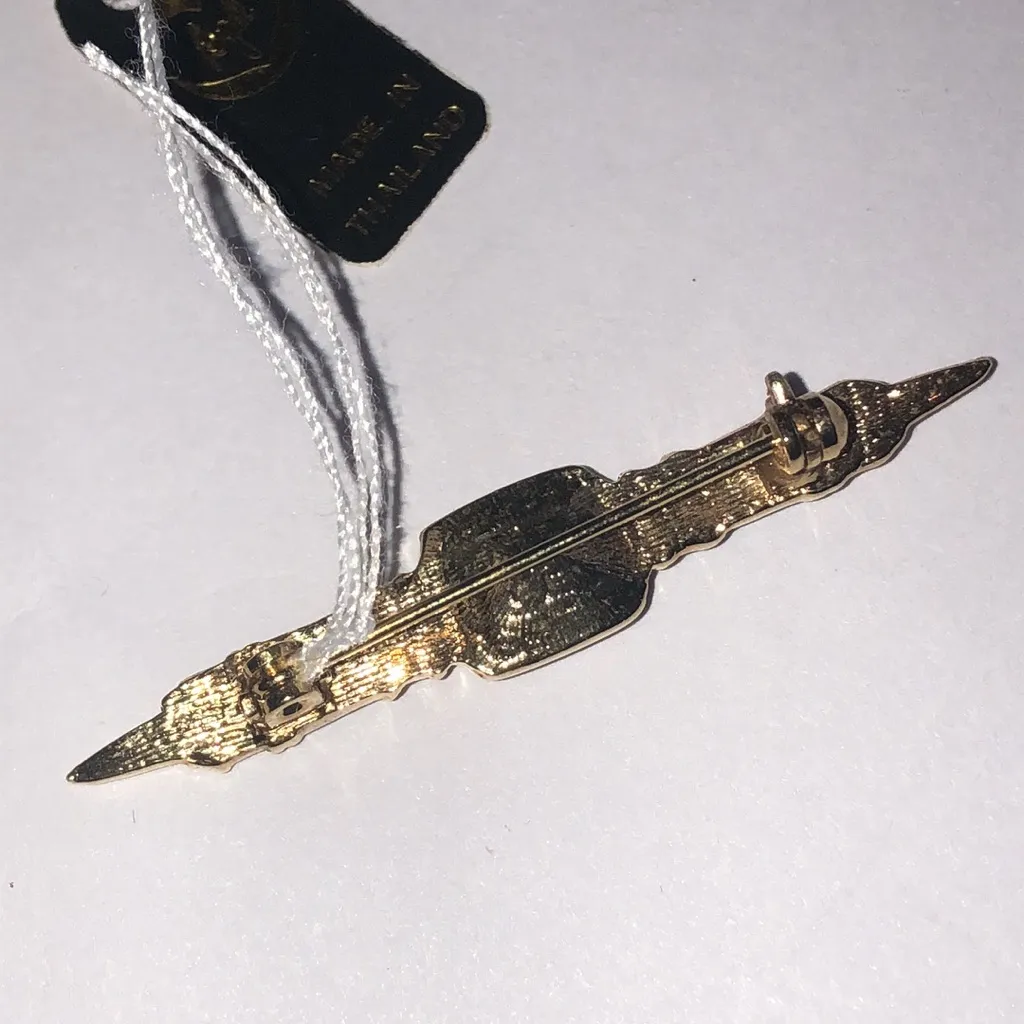 Angel Brand Elegant Gold Tone and Blue CZ Rhinestone Retro Boho Brooch - Image 3