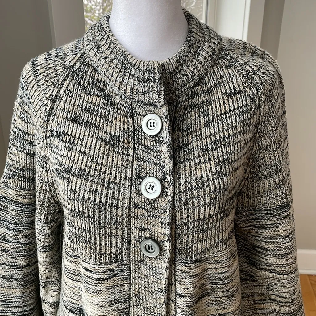 Vintage Heather Black Beige White Blouson Sleeve Mockneck Cardigan - Image 2