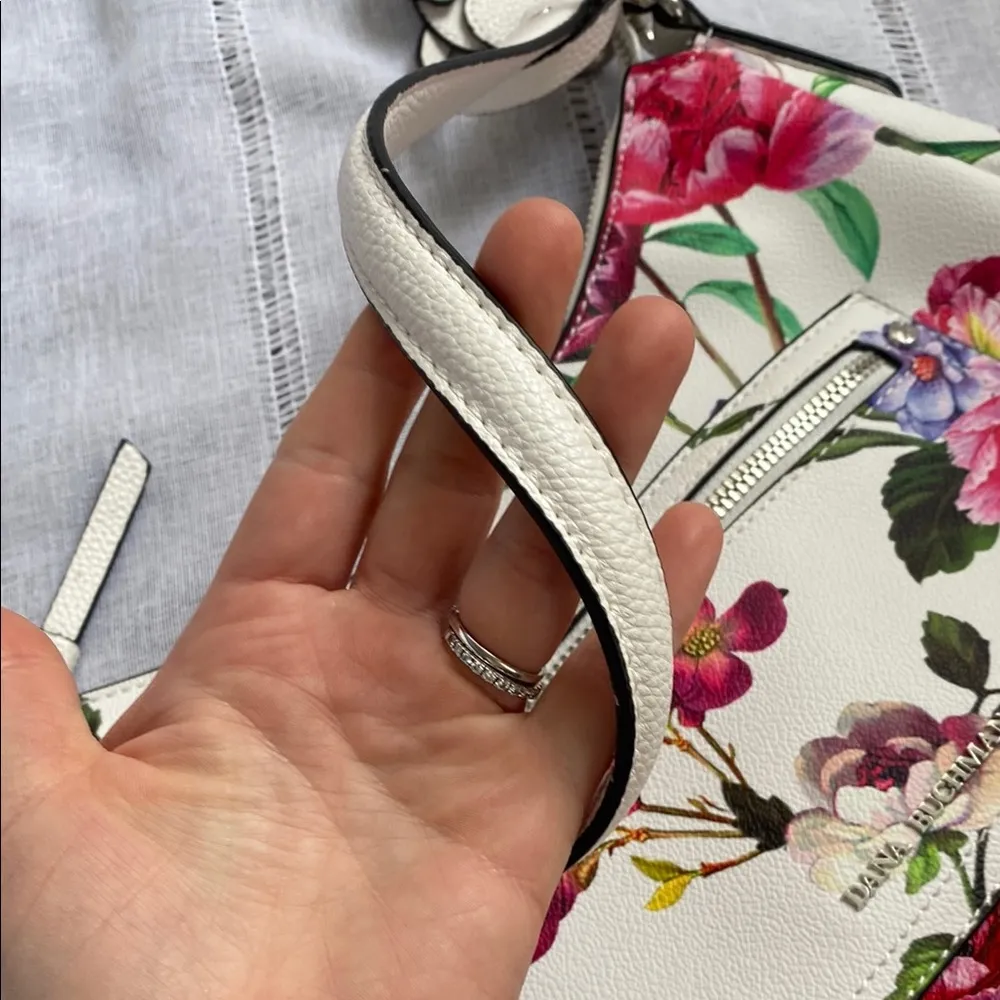 Dana Buchman Pink and White Floral Shoulder Bag with Silver Accents - Image 12
