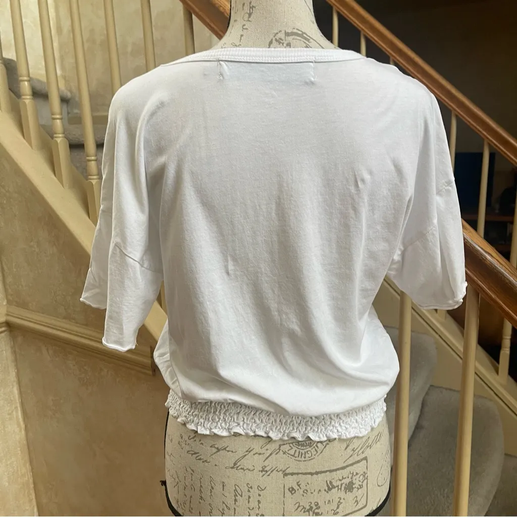 Code x Mode White Smocked Waist Short Sleeve Top classic Casual minimalist Sz L - Image 5