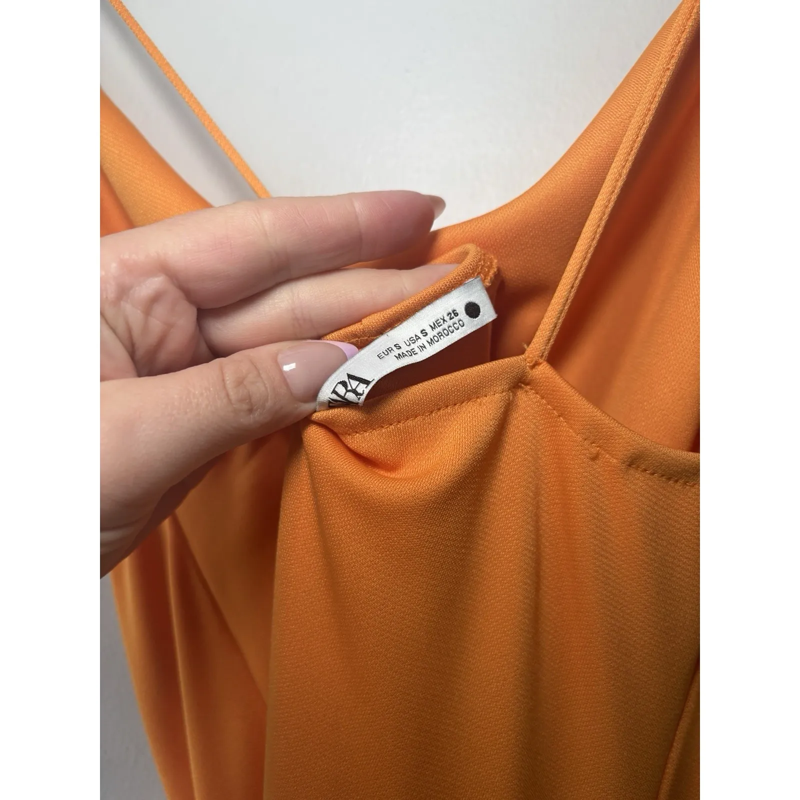 Zara Women's Orange Cowl‎ Neck Rouching Strappy Bodycon Midi Dress Size Small - Image 8