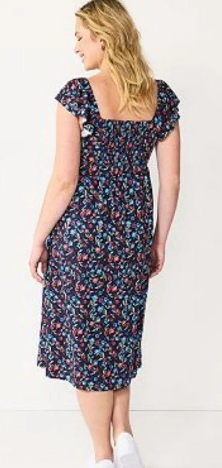 Draper James Navy Blue Ditsy Floral Sleeveless Flutter Midi Dress Size Large - Image 2