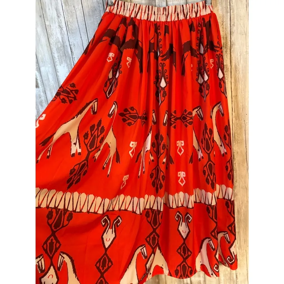 SundayUp Boutique Brand Horse Print Skirt Size Small NWT Orange - Image 7