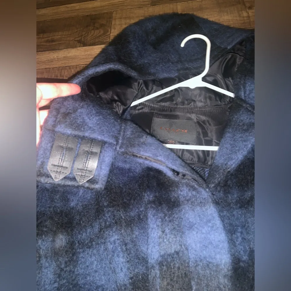 Coach alpaca wool blue plaid cape hooded boho plaid fall holiday party classic - Image 5