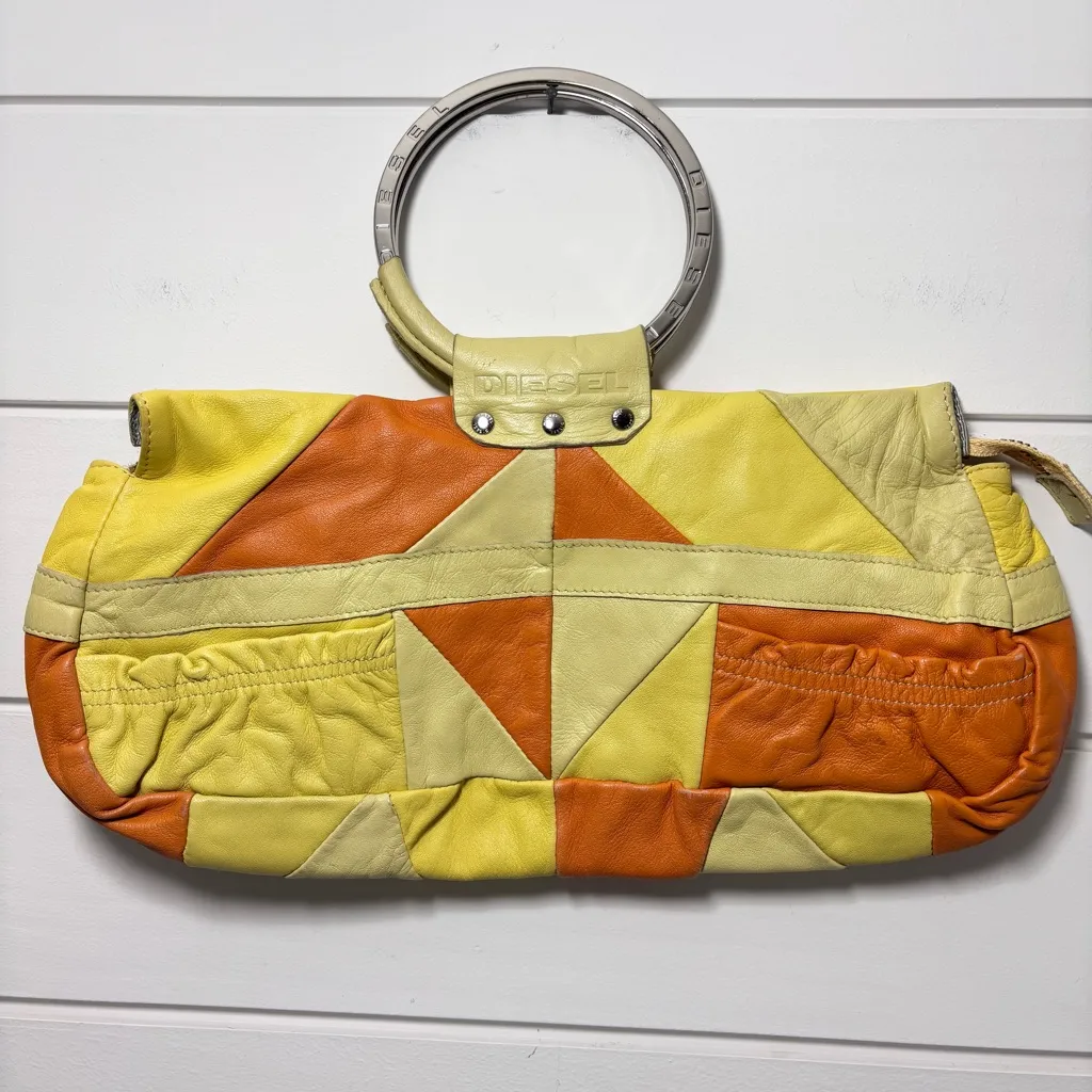 Diesel spare parts Vintage Leather patchwork Yellow and Orange 70’s bag - Image 2