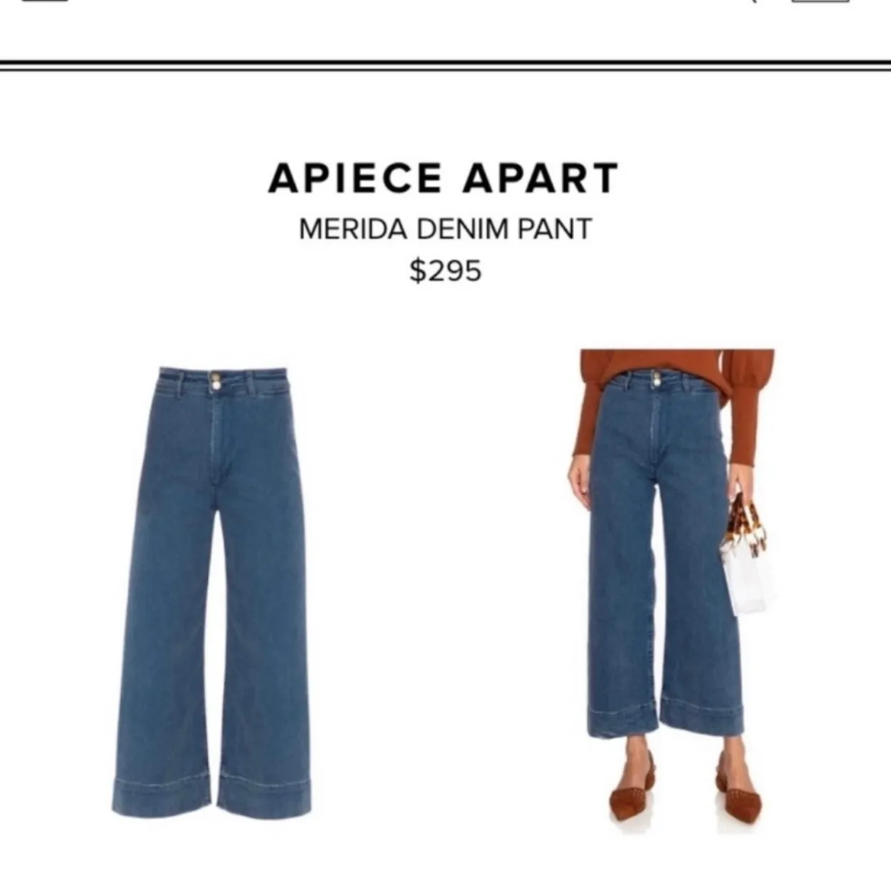 Apiece Apart Merida Wide Leg Cropped Jeans Blue Denim Size 2 DR - Image 3