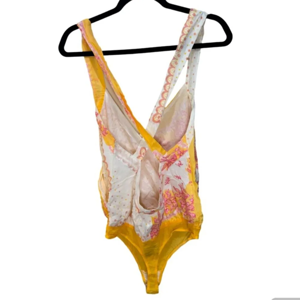 Free People Sweet Thing Mixed Print Cotton Bodysuit - Marigold Combo Size L - Image 7