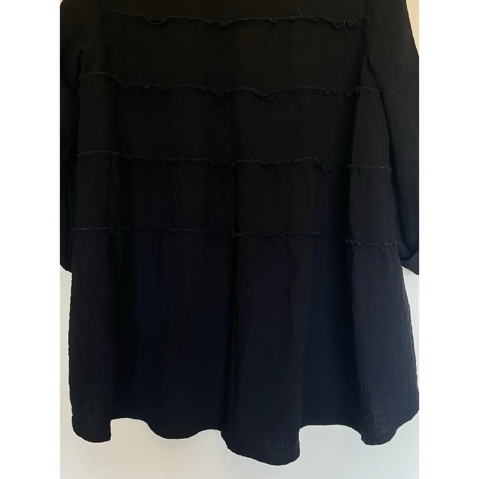 John Mark Classic Black‎ Tiered Ruffle Back Button Up Shirt Blouse Top Medium - Image 7