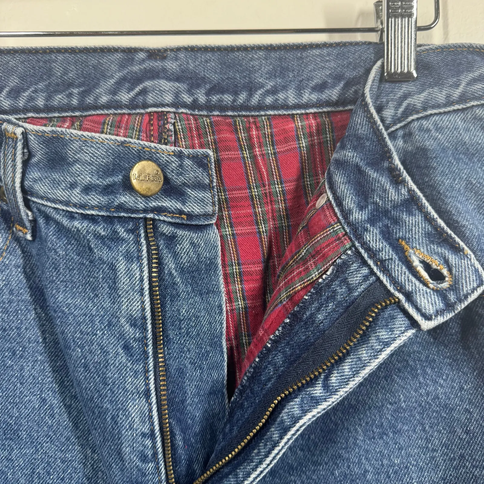 L.L.Bean Jeans Women 12R Blue Red and Green Thermal Lined Plaid Cotton Minimal - Image 8