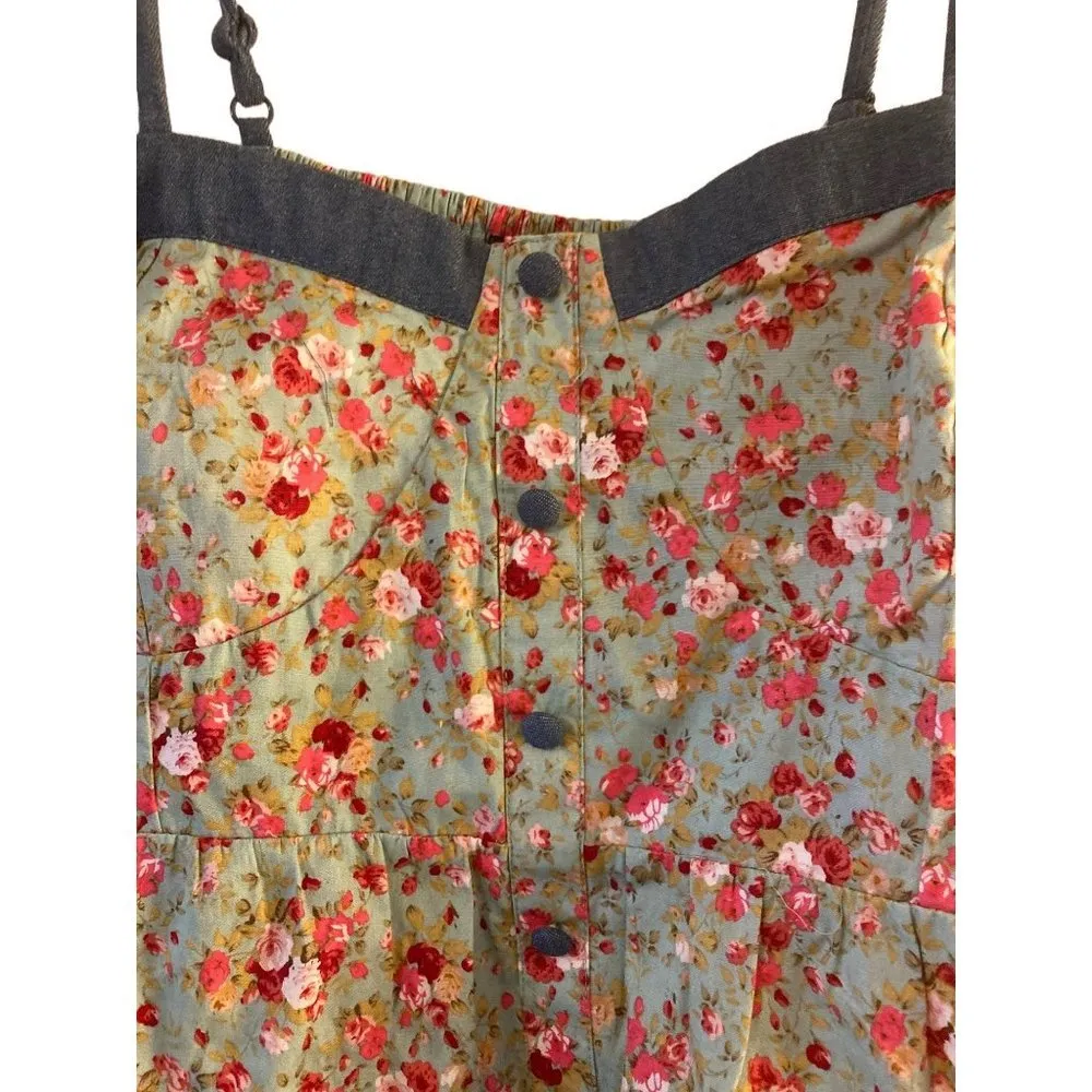 Zenobia Women’s Floral Smock Top Spaghetti Straps Multi Green Cottagecore NWT - Image 3