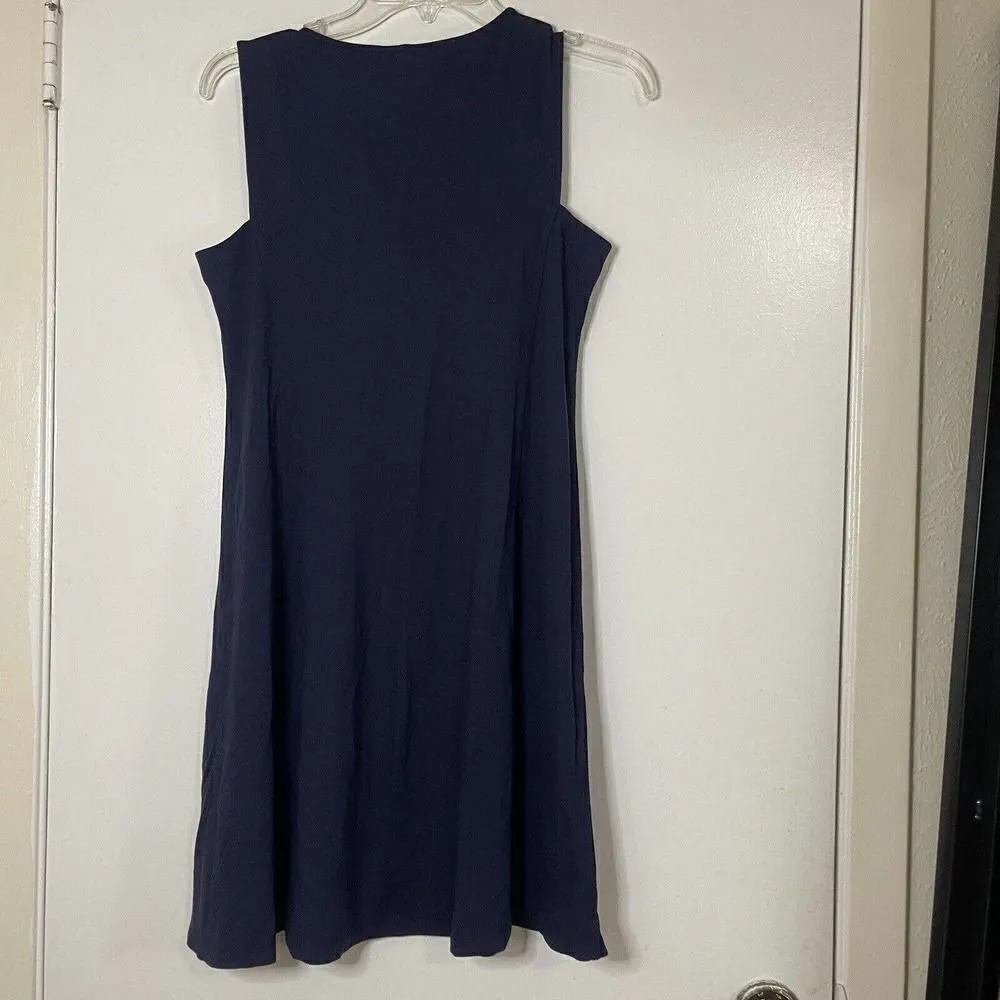 EILEEN FISHER navy Vneck stretch swing sleeveless dress size Petite small - Image 4