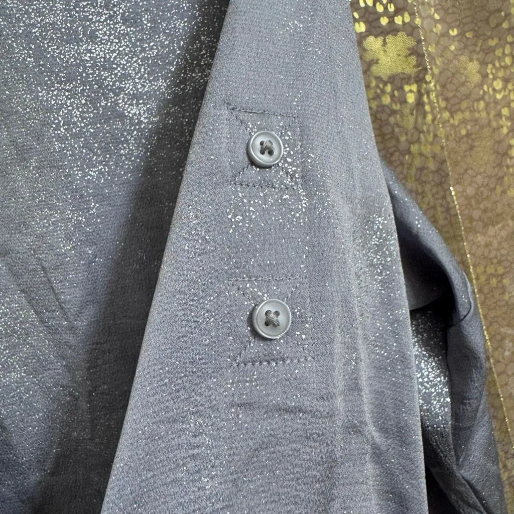 Express Gray Silver Metallic Sparkly Portofino Button Down Top XL - Image 7