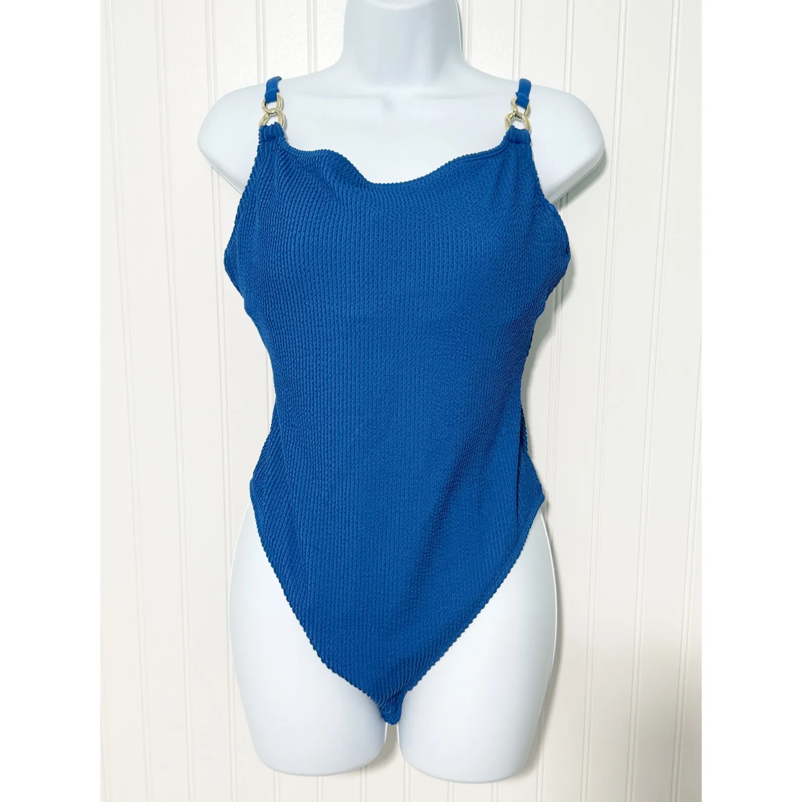 Lilly Pulitzer Alizee One Piece‎ Swimsuit Size 12 Barton Blue Gold Ring Detail - Image 13