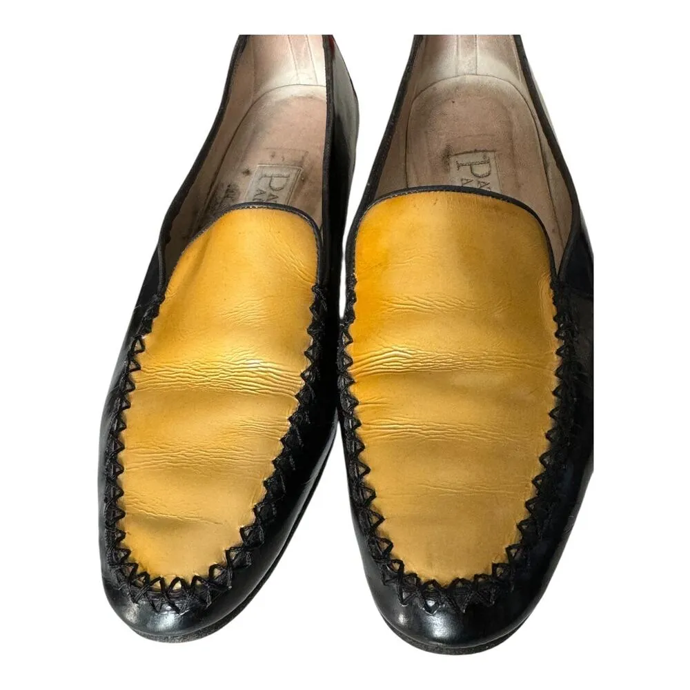 Vintage 80’s PATRIZIA PANCALDI Black & Gold Soft Leather Loafer Two Tone size 7 - Image 12