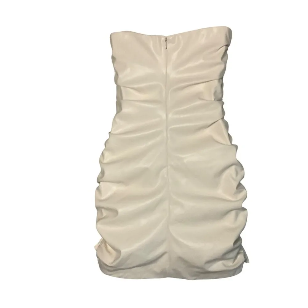 Amanda Uprichard Palma faux Leather Mini Dress Cream White NWOT ruched Bodycon - Image 9