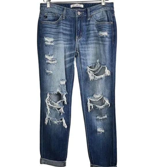 KanCan Boyfriend Mid Rise Distressed Destroyed Jeans Size 3/25 Blue - Image 5