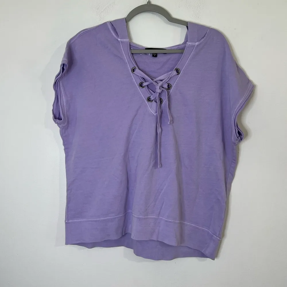 Sanctuary Lilac Purple Short Sleeve Lace Up Hoodie Sweatshirt Women's S - Image 2