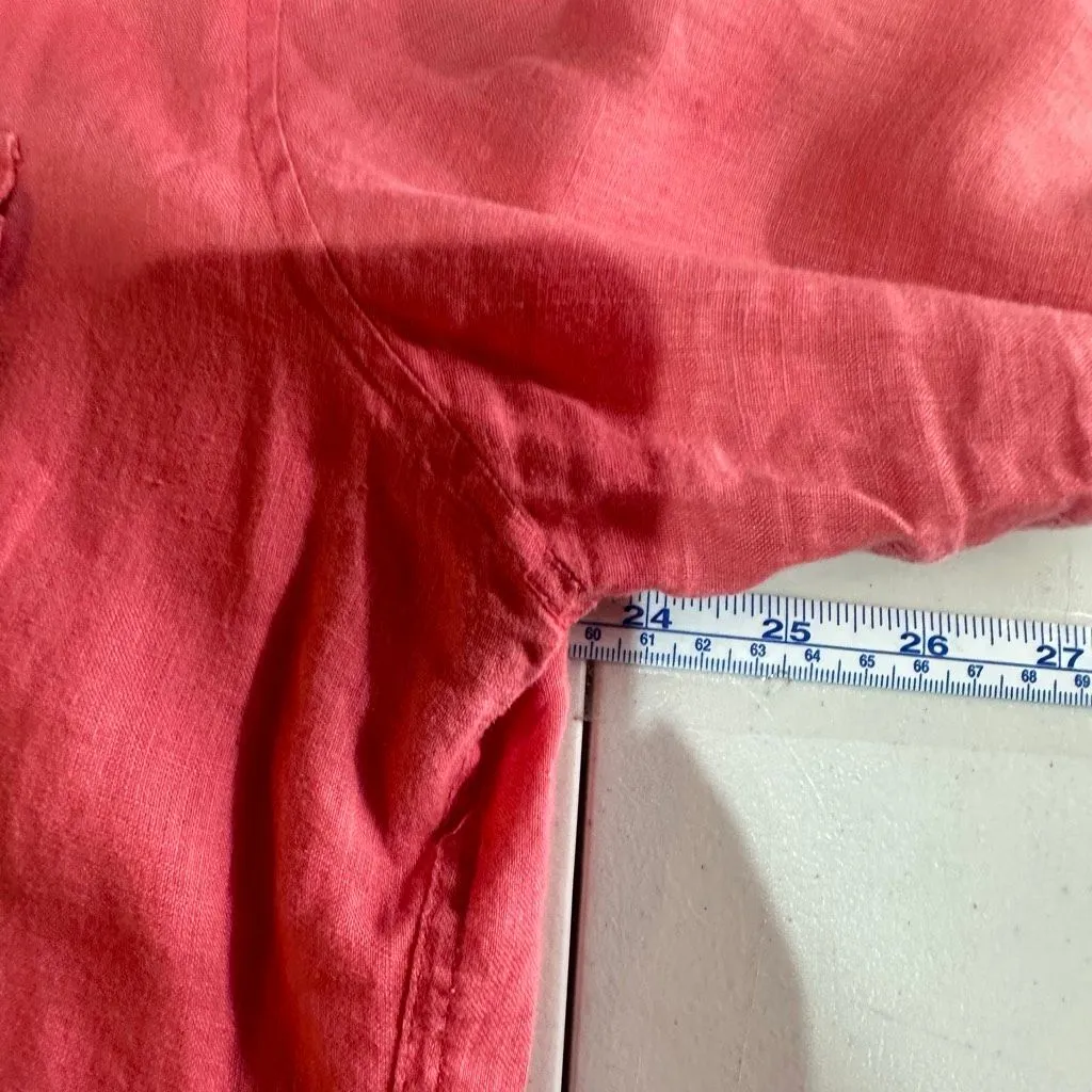 Vintage Chico’s 100% Linen Pink Bombay‎ Button Down Shirt Size XL Roll Tab - Image 7