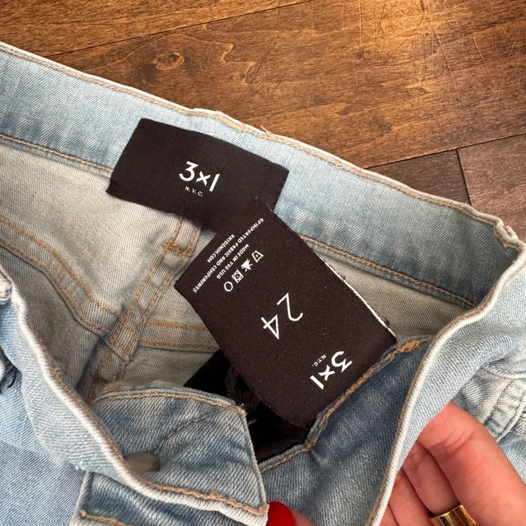 Saks 3x1 NYC light wash side slit flare high waisted stretch jeans - Image 9