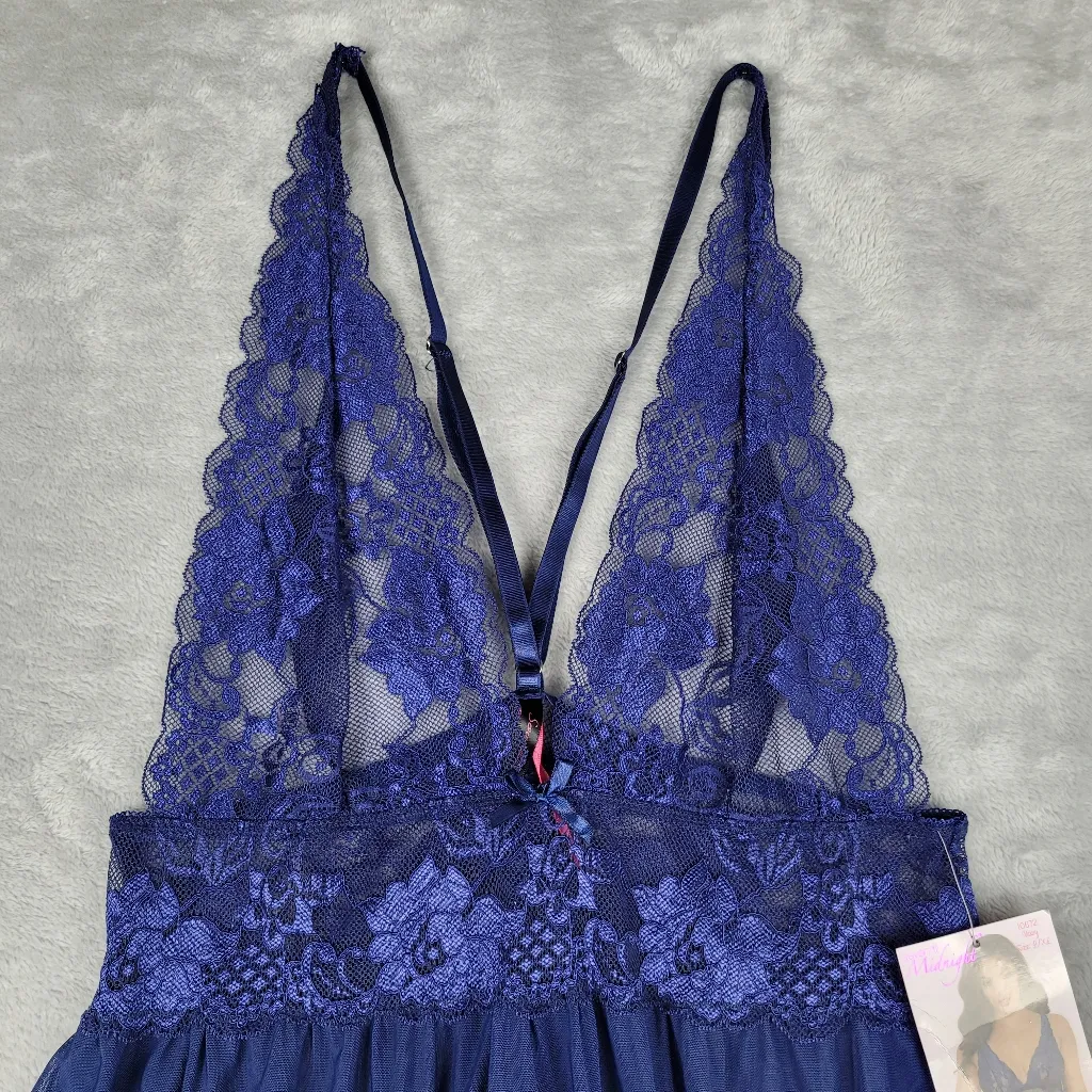 NWT Seven Til Midnight Blue Babydoll Lace Plunging Lingerie Top Navy Size L / XL Size L - Image 3