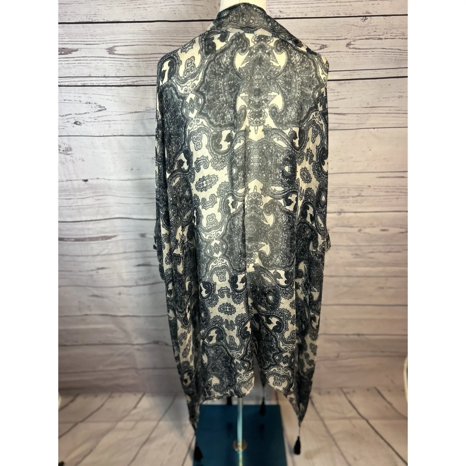 Romantic Boho Black Paisley Tassel Shawl Kimono Wrap One Size - Image 5
