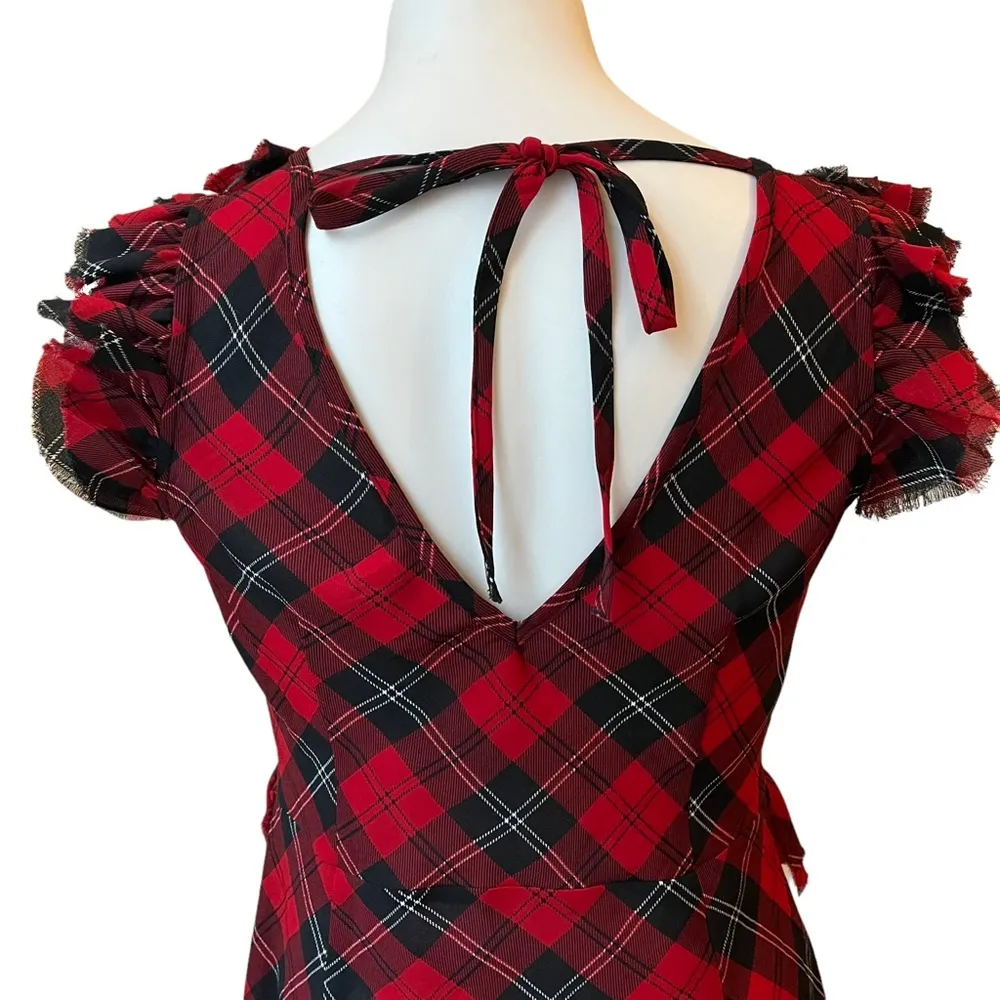 Denim & Supply Ralph Lauren Red Tartan Plaid Ruffle Top Blouse Sleeveless, Sz M - Image 9