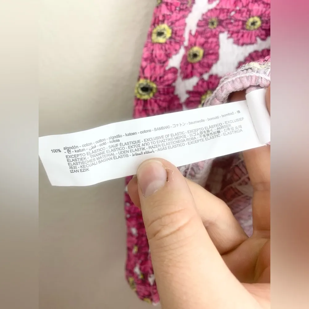 Zara Smocked Floral Daisy Puff Sleeve Dress Size M - Image 7