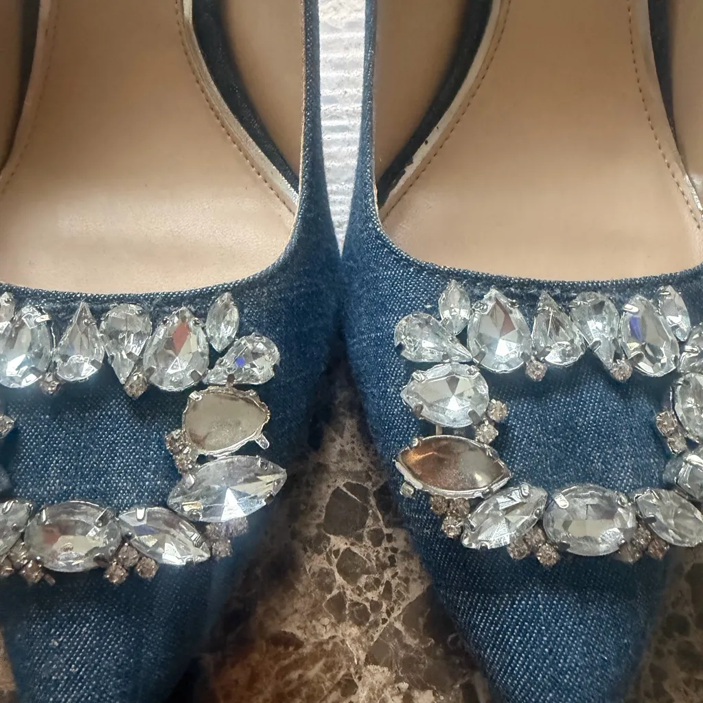 Jessica Simpson Denim Blue Crystal Heels 2 stones are missing! - Image 2