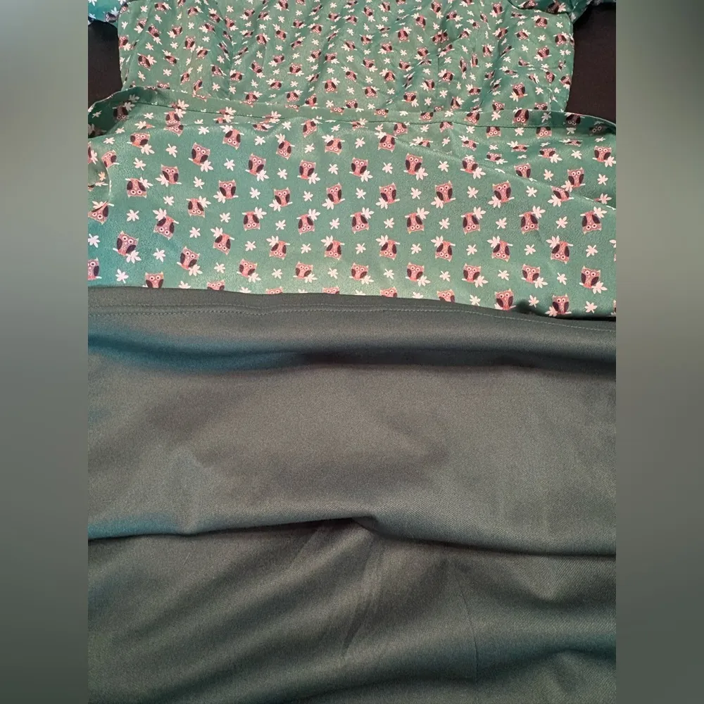 Alice Moon Green Puff Sleeve A-Line Mini Dress Owl Print size Small. - Image 8