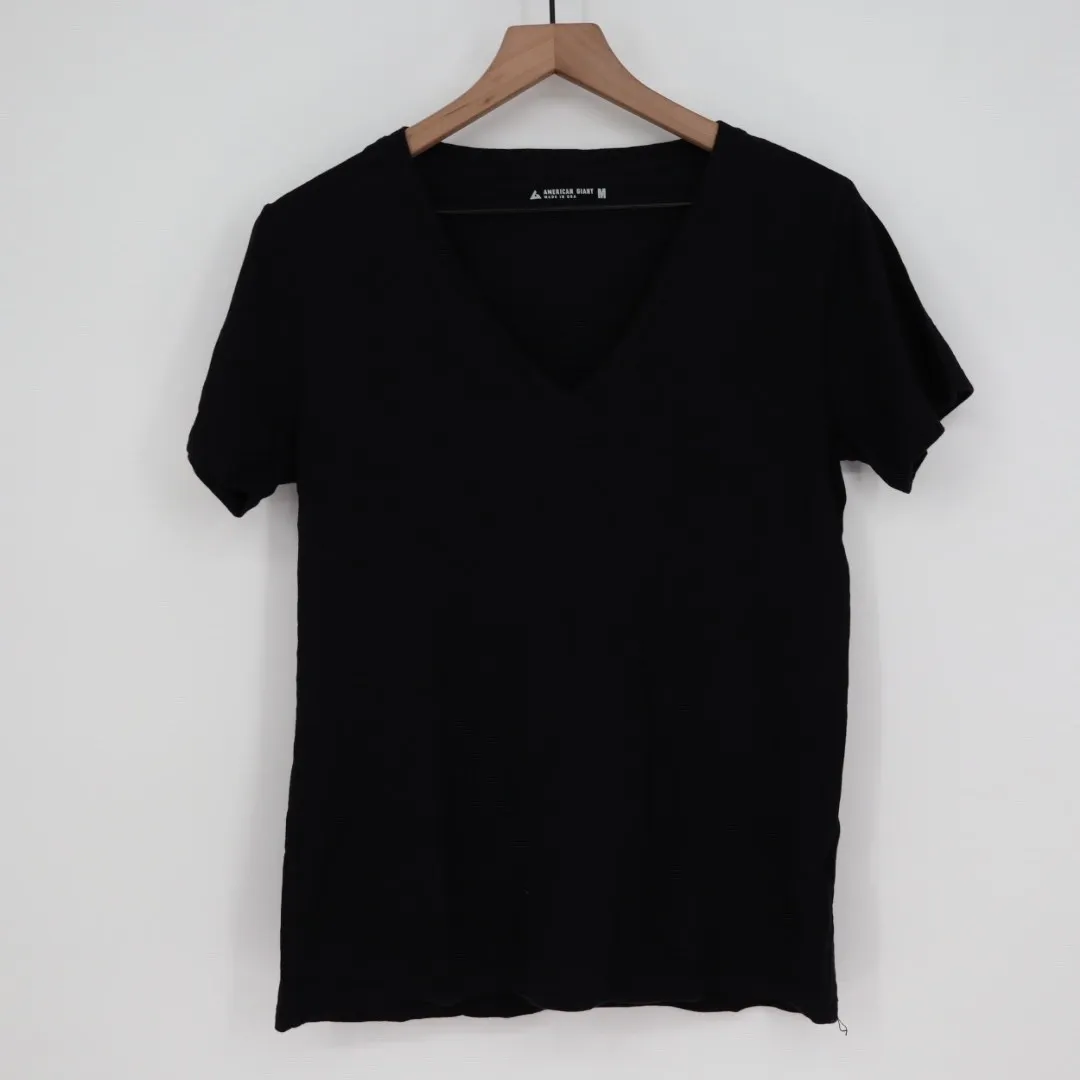 AMERICAN GIANT Womens Black V Neck T Shirt Size M Made in USA Cotton Size M - Image 2