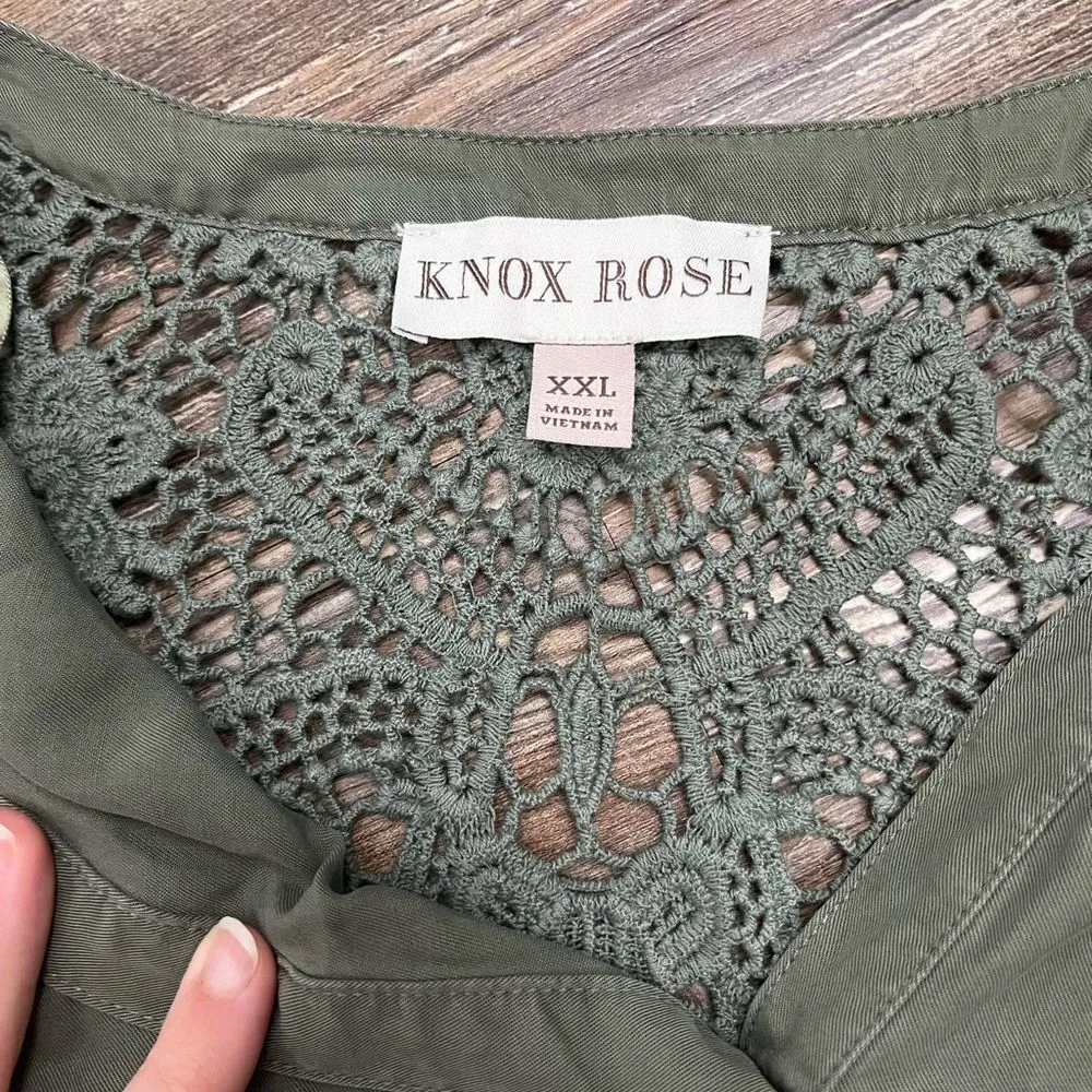 Knox Rose Crochet Knit Detail Boho Sleeveless Tank Top Sage Size XXL - Image 5