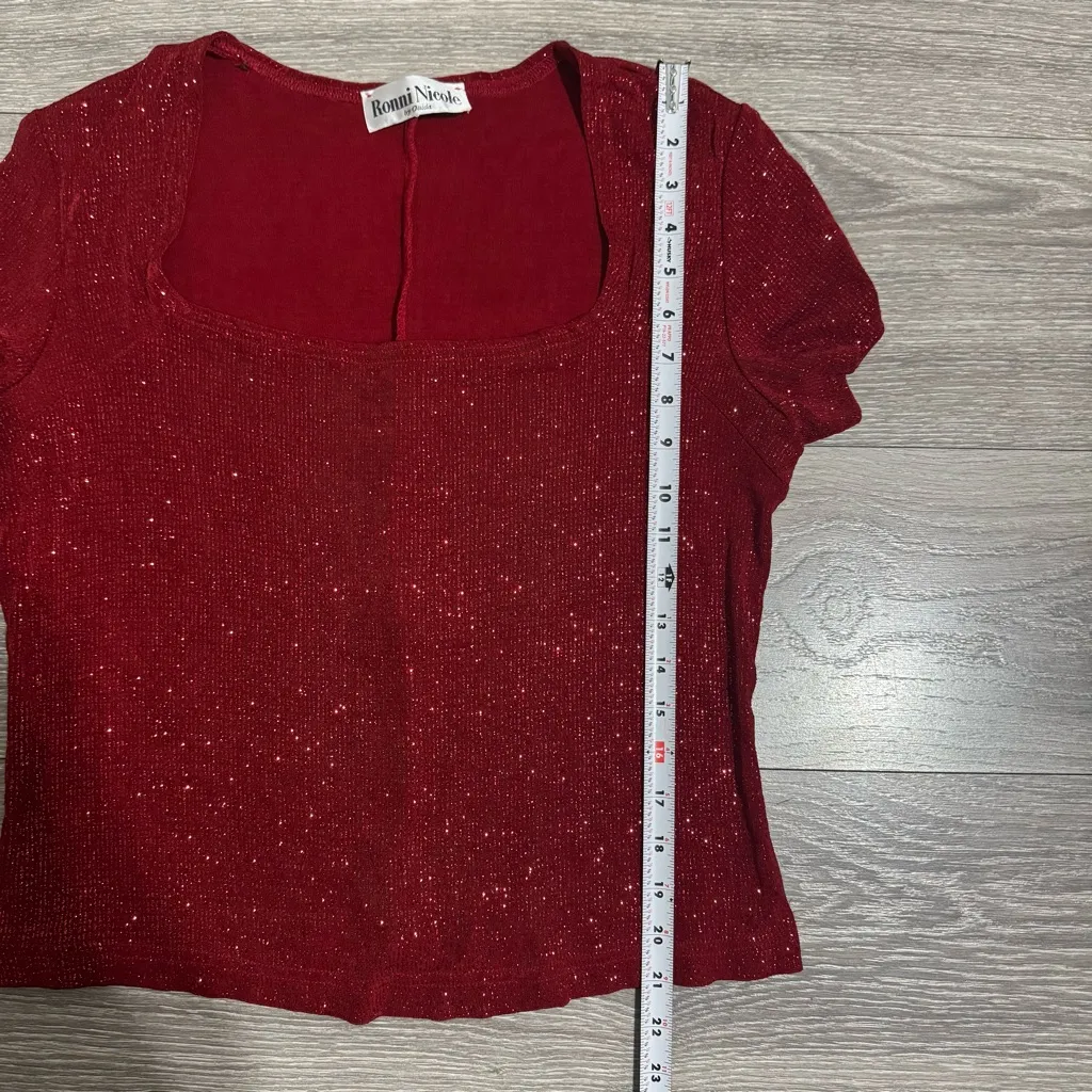 Ronni Nicole by Ouida Women Sparkling Wine Fitted Square‎ Neck Holiday Blouse XL - Image 6