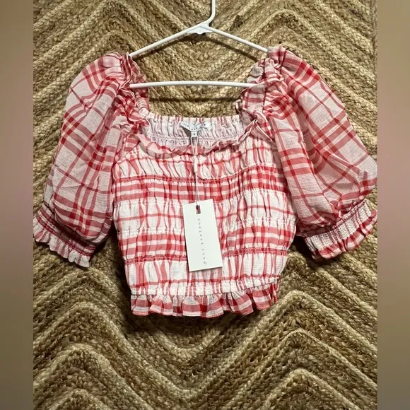 Endless Rose Women's Red/White Gingham Smocked Top, Size S, Brand New, NWT - Image 1