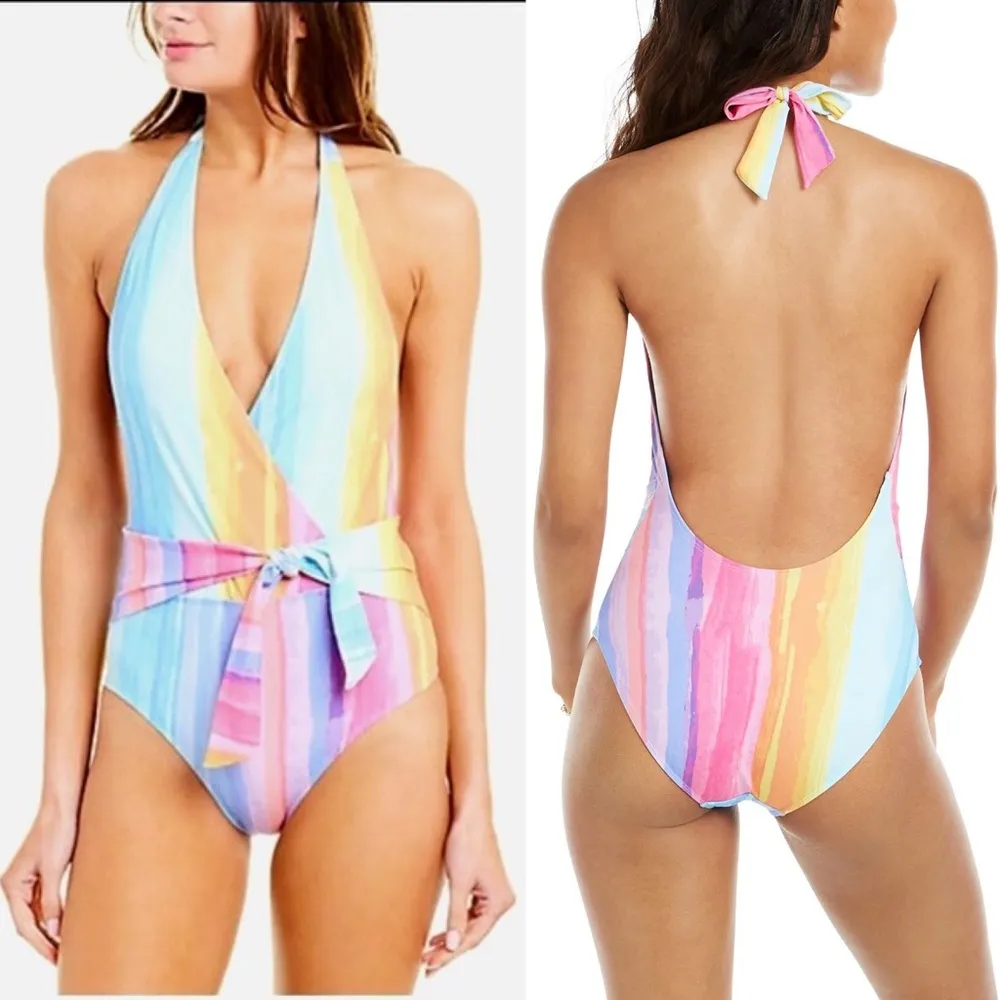Rachel Roy colorful rainbow halter‎ one piece swimsuit size small - Image 2