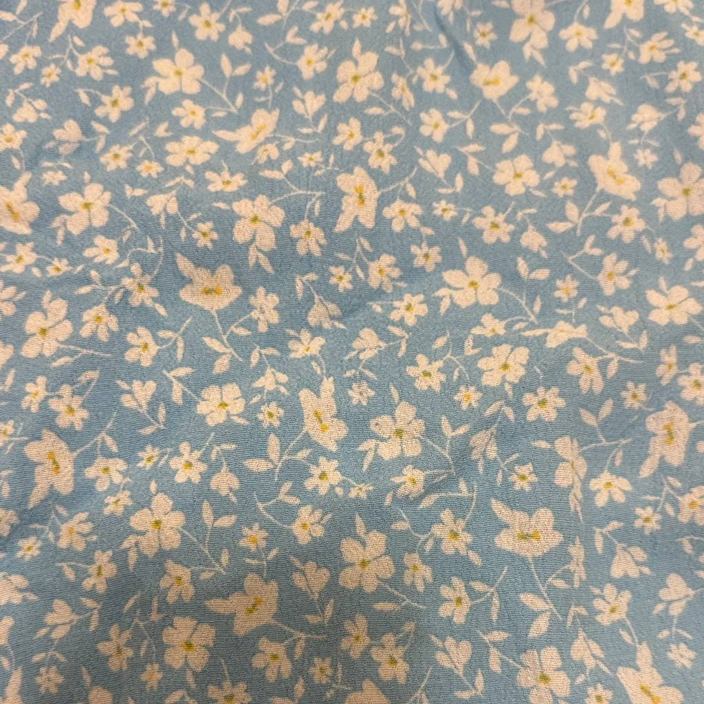 Zara X-Small Baby Blue Ditsy Floral Short Puff Sleeve Ruffle Maxi Dress Long - Image 3