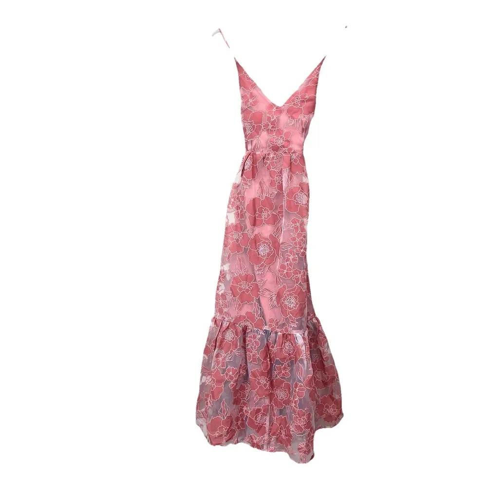 NWT Lulus Pink Feeling Like Forever Floral Organza Lace Up Midi Dress MEDIUM - Image 5