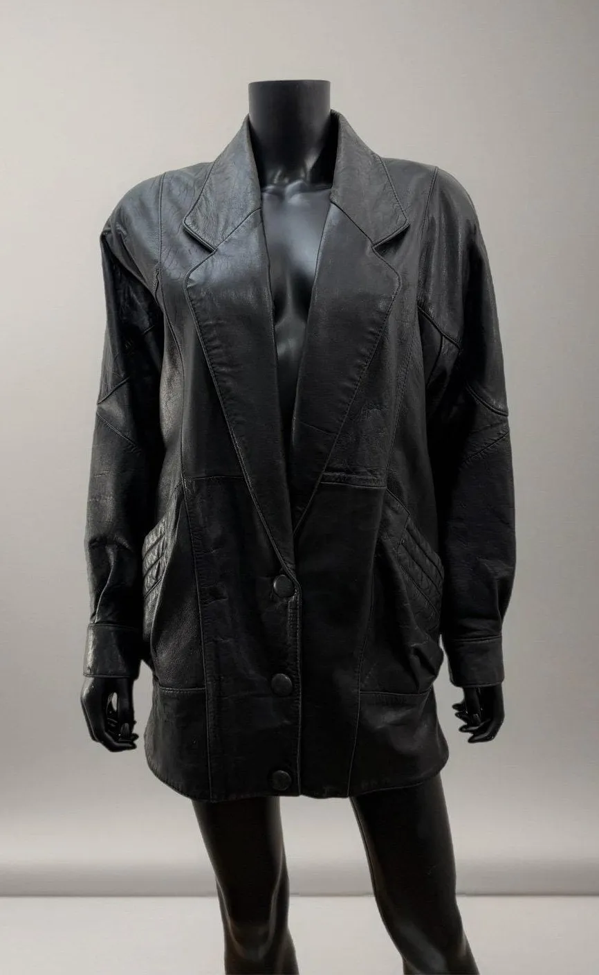GIII Leather Vintage Black Genuine Leather Jacket Blazer Style Size S - Image 1