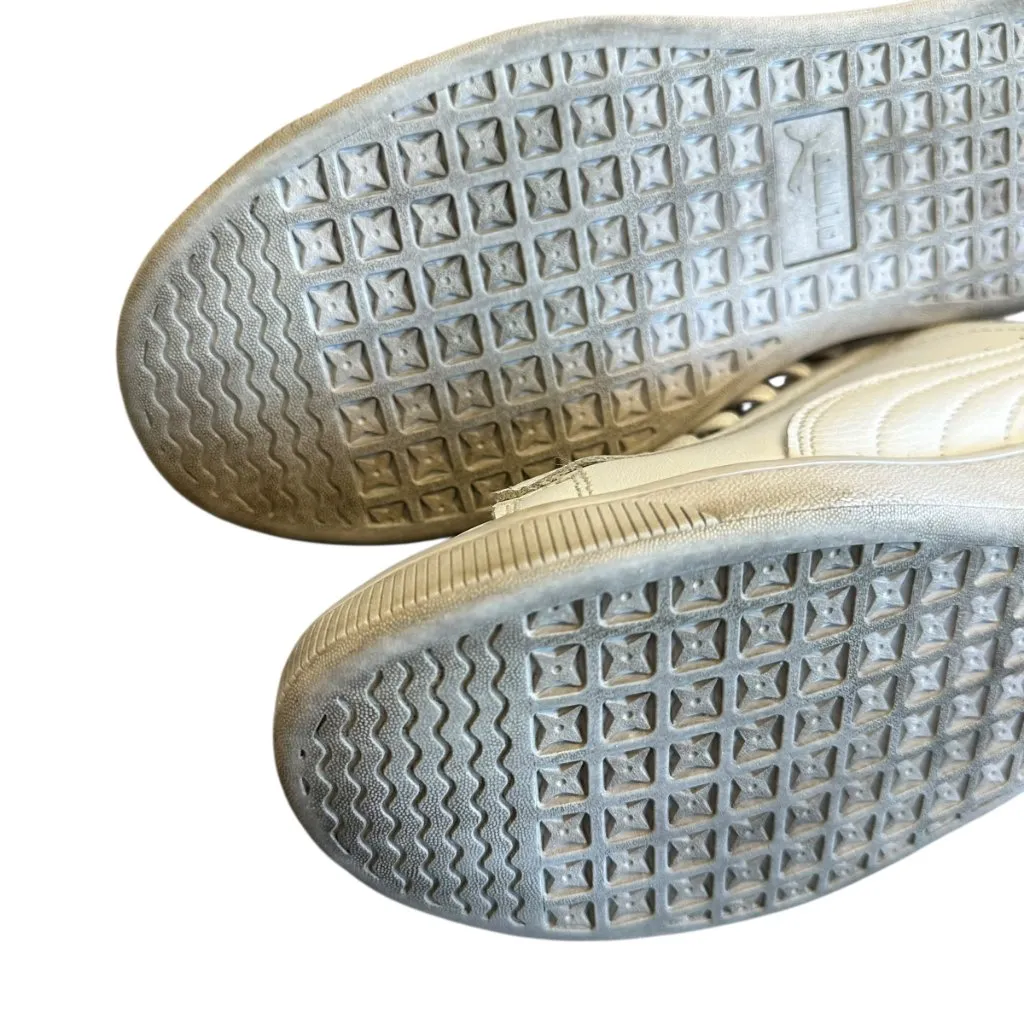 Puma Vikky Leather Sneaker White Gold Logo Lace-Up Tennis Shoes Size 8 Women's - Image 12