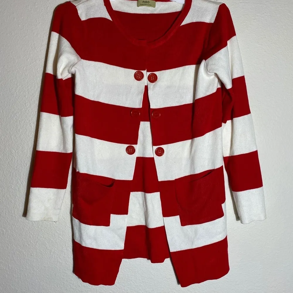 Piko Cotton Striped Cardigan Sweater‎ Red Size M - Image 8