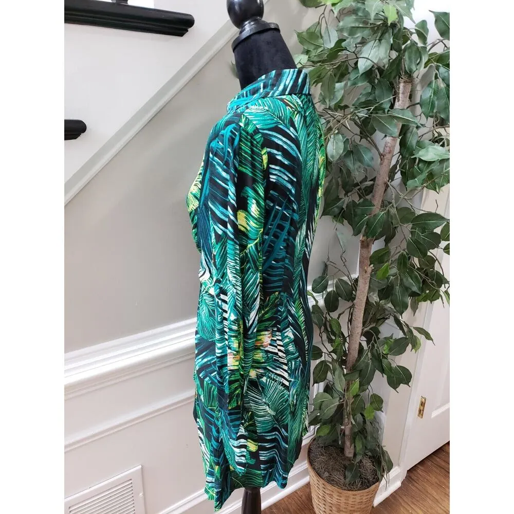 Chicme Womens Green 100% Polyester Casual Collared Long Sleeve Top Blouse Size M Size M - Image 6