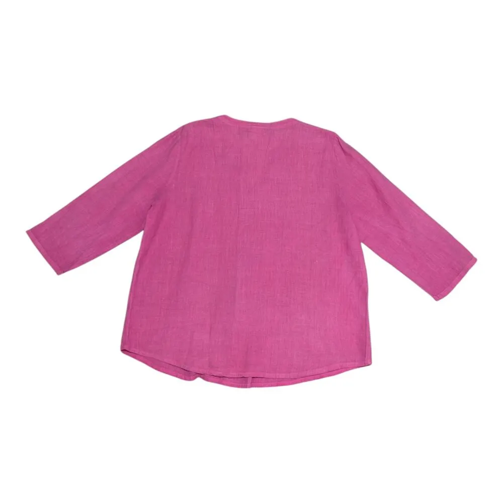 Hot Cotton Marc Ware Linen Pink Shirt V Neck Bright Pink Womens XLarge Lagenlook Size XL - Image 2