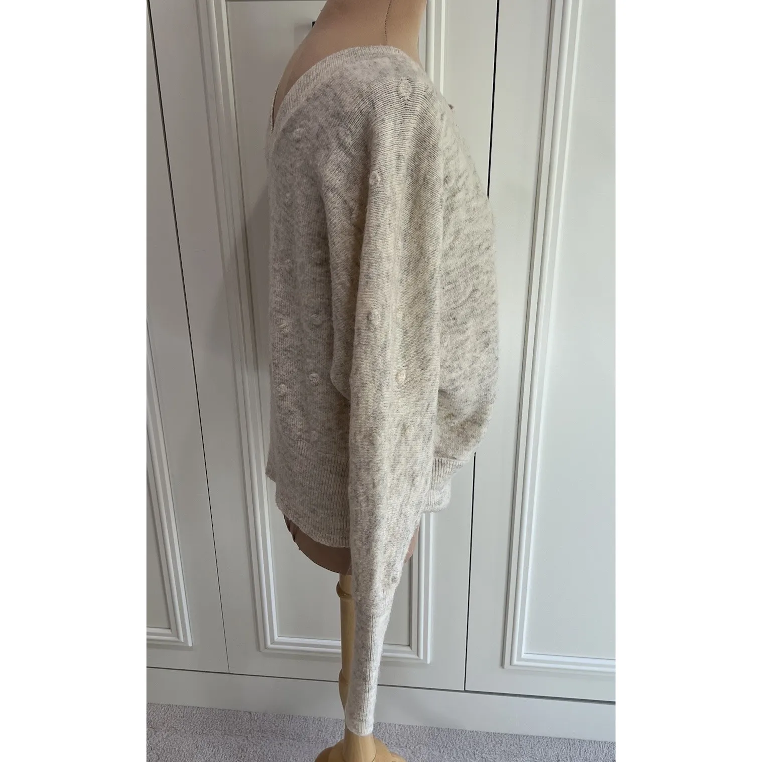 William Rast Pullover Sweater Cream & Gray Heathered Raised Dots Boho Alpaca‎ - Image 3