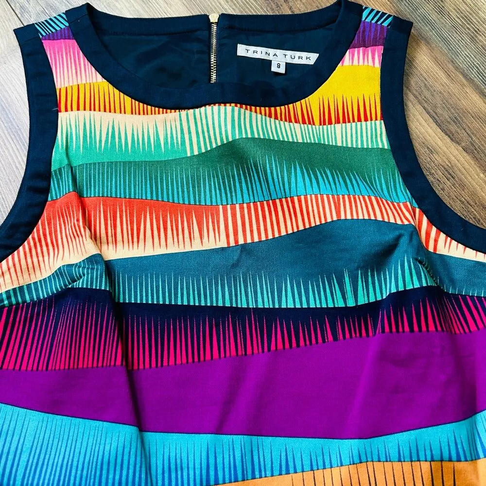 Trina Turk Sleeveless Blouse Colorful Geometric Tank Top Zip Up Round Neck 8 - Image 10