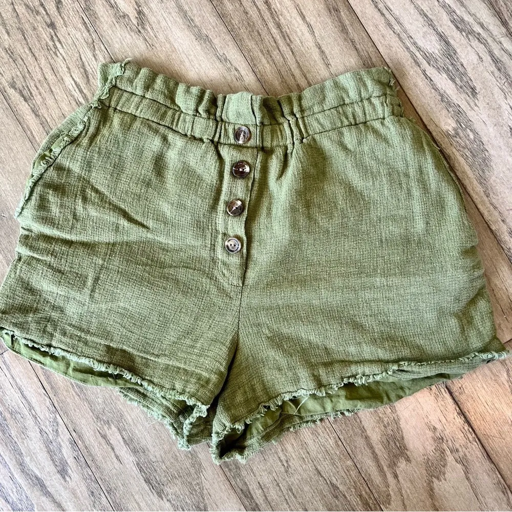 Something Navy Ryan Paper Bag Shorts Army Linen Cotton Blend Green Size Large - Image 4