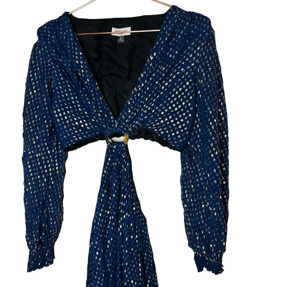 DELFI Collective Cerise Cutout Middle Blue Metallic Gold Dotted Gown Dress L Size L - Image 8