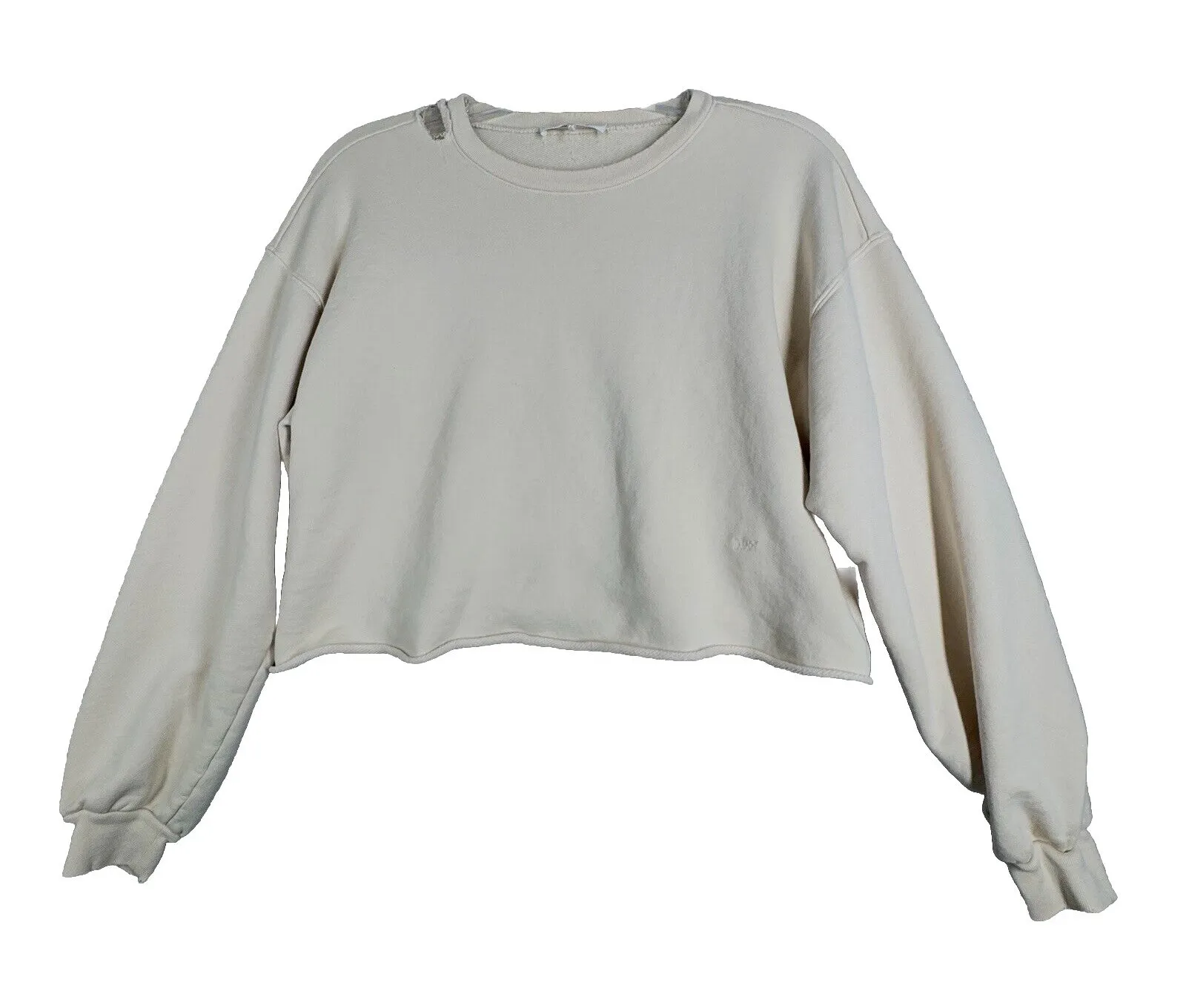 Frame Shirt Womens Medium Cream Cropped Sweatshirt Distressed Oversized Casual - Image 1