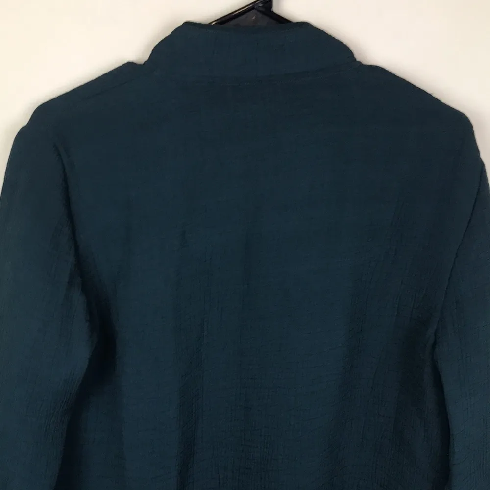 Eileen Fisher Women’s Silk Blend Forest Green Open Front Lightweight Cardigan - Image 5