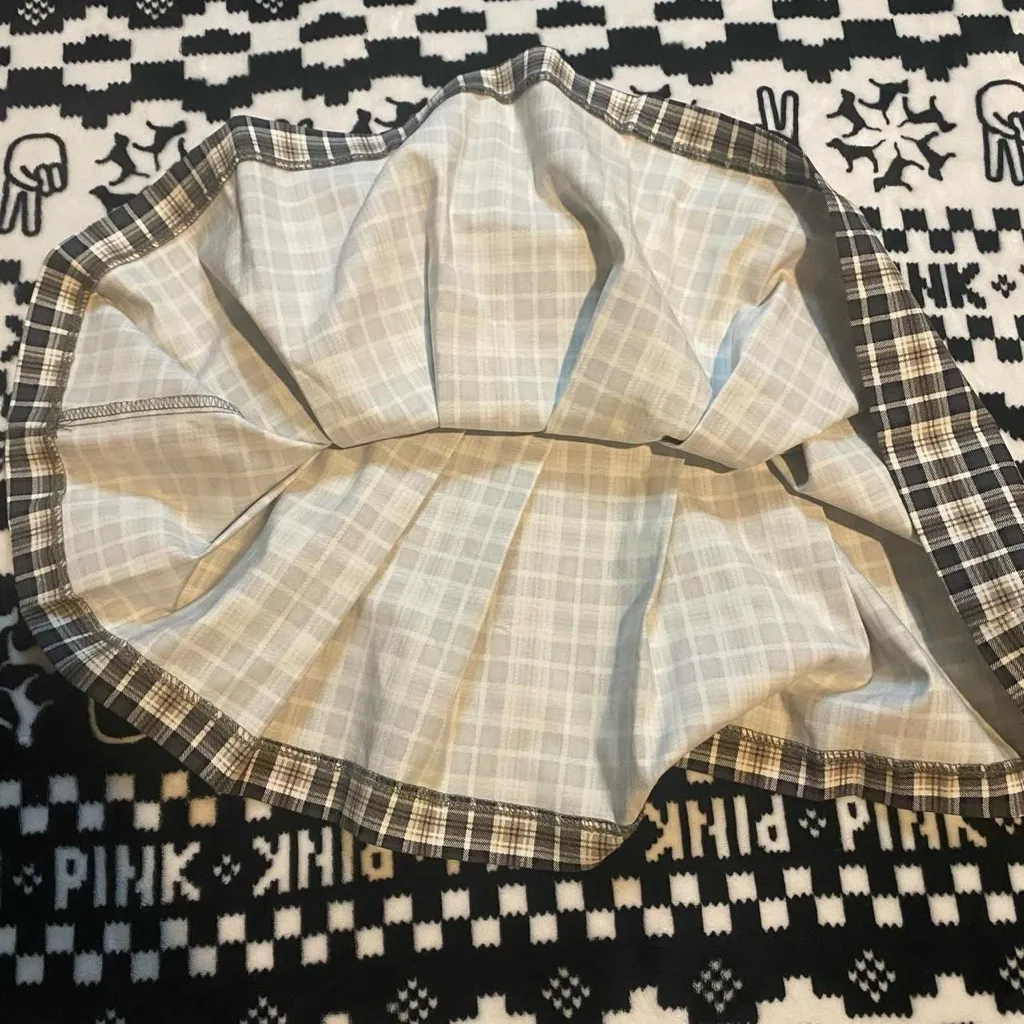 Joe Benbasset whimsical dark academia beige & brown plaid vintage mini skirt - Image 9