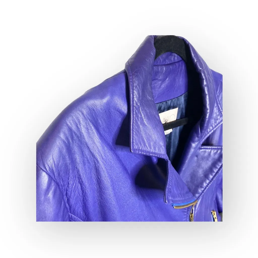 Vintage 90’s: Vakko ☻︎ Biker Belted Moto Leather Jacket ☻ ︎Violet Purple ☻︎ L Size L - Image 4